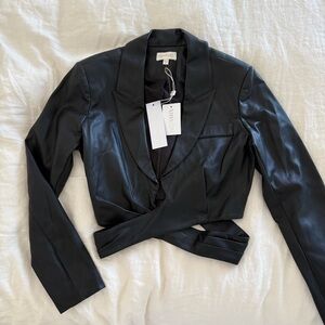 Ronny Kobo Lilo Faux Leather Wrap Blazer